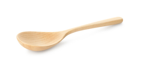 One empty wooden spoon isolated on white