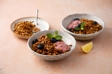 Granola bowl with yogurt and berries