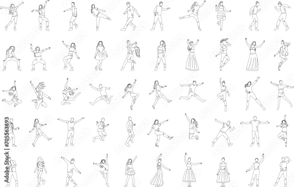 Sticker dancing people sketch set, sketch, vector