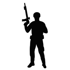 military with weapons, silhouette on a white background, vector