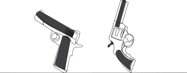 weapon, revolver and pistol sketches, vector