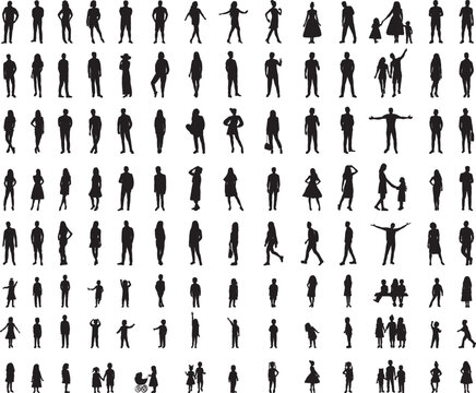 set of people in different poses, silhouette, vector