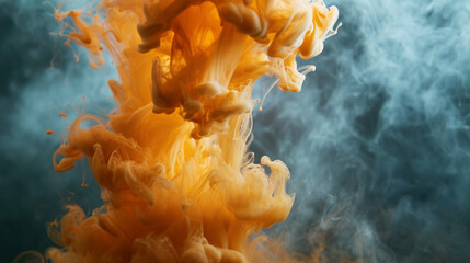 Close-up Ink Water Explosion Magic Cloud Bronze Liquid Gas. Copy paste area for texture