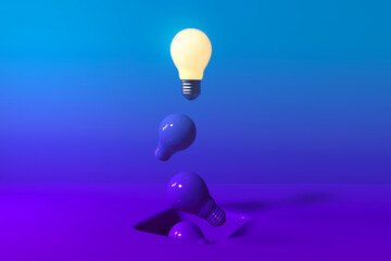 One out unique idea light bulb with a hole on the floor - 3D render