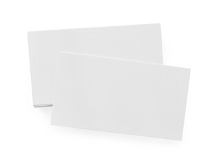 Blank business cards isolated on white, top view. Mockup for design
