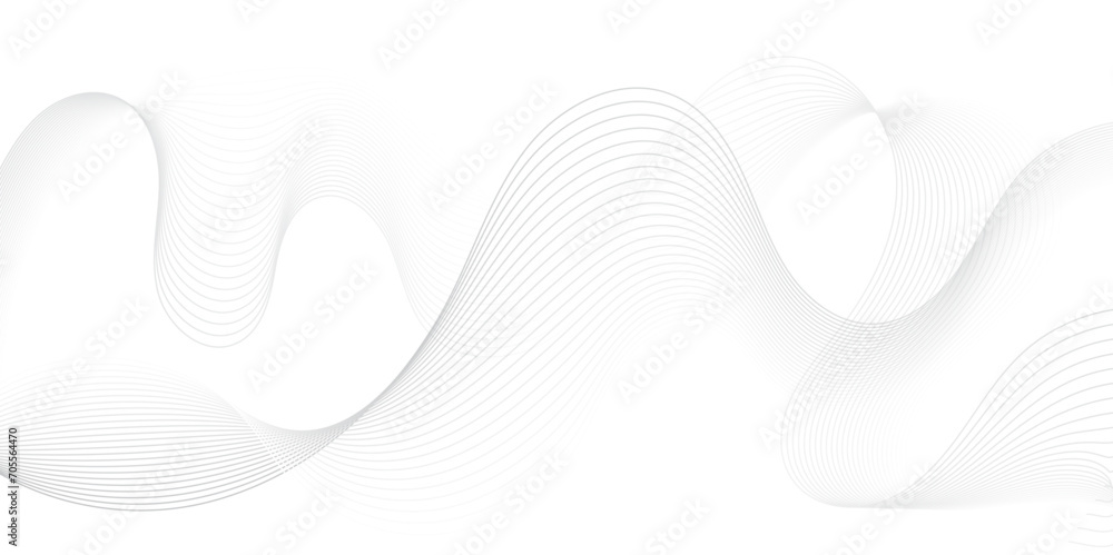 Aufkleber Abstract grey, white smooth element swoosh speed wave modern stream background. Wave with lines created using blend tool. Abstract frequency sound wave lines and twisted curve lines background.