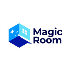 MAGIC ROOM WAND SPARK LOGO VECTOR ICON ILLUSTRATION MODERN