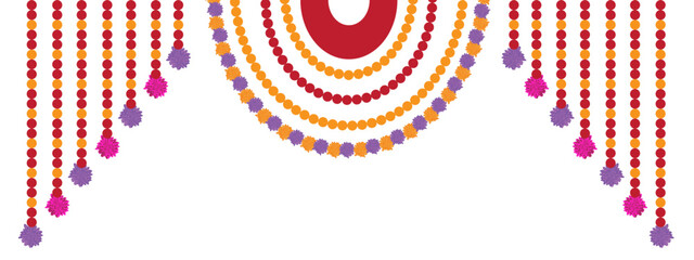 Traditional indian marigold toran floral garland vector,wedding and festival decoration,border flower decoration
