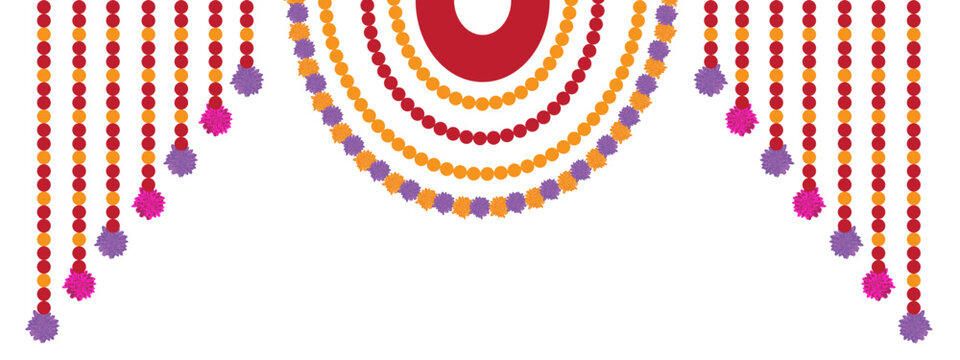 Traditional indian marigold toran floral garland vector,wedding and festival decoration,border flower decoration