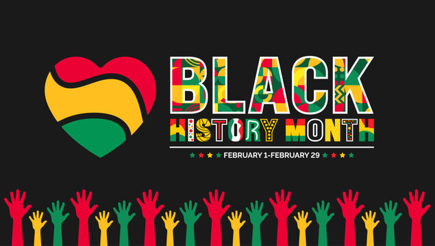 African American Black history month colorful lettering typography with love icon concept background. Celebrated February in united state and Canada. Juneteenth Independence Day. Kwanzaa