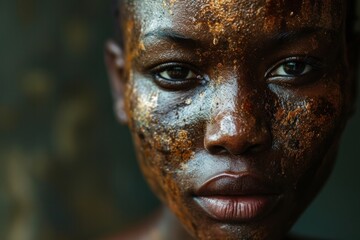 Close-up portrait of a beautiful young Girl with a severe skin disease, freckles and spots on the skin of her face