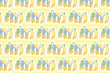 Vector Youth Day Sticker Seamless Pattern Background with pastel colors