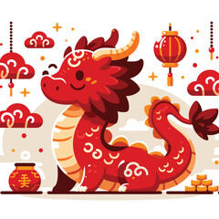 Obraz na płótnie Canvas Welcome the Chinese New Year with our 2024 Dragon Icon! This charming design features a stylized dragon, a symbol of power, strength, and good luck in Chinese culture.