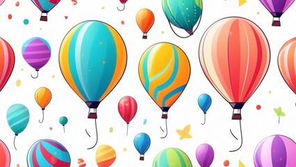 Colored baloons fly in the blue sky. colored background