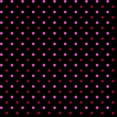 Simple modest vintage geometric peas seamless fabric pattern Pink red polka dots on a black background