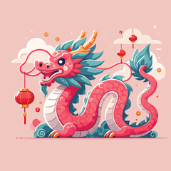 Obraz premium Welcome the Chinese New Year with our 2024 Dragon Icon! This charming design features a stylized dragon, a symbol of power, strength, and good luck in Chinese culture.