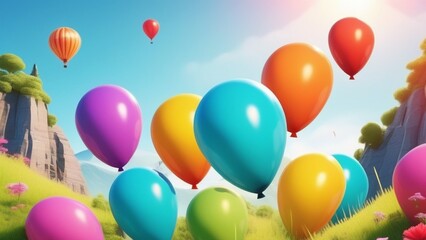 Obraz premium Colored baloons fly in the blue sky. colored background