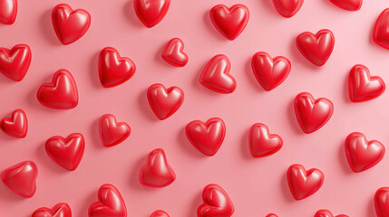 red heart shapes on soft pink background, valentine's day background