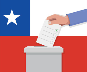 Chile election concept. Hand puts vote bulletin