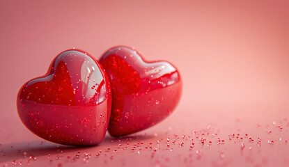 Fototapeta premium red hearts on soft pink background, valentine day background