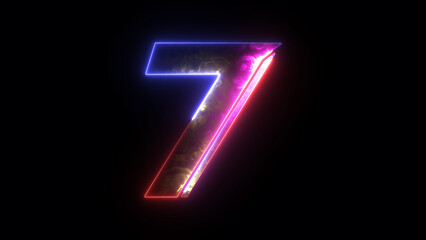 Glowing neon number 7 (Seven). Bright neon glowing number 7. Education concept