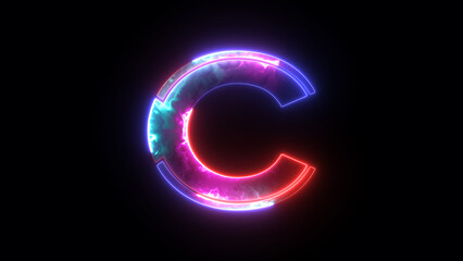 Glowing neon blue and purple alphabet 