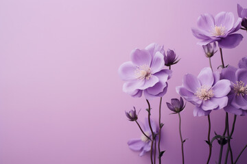 illustration of flowers on violet background. Created with Generative AI