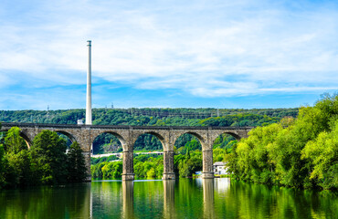 View of the Harkortsee and the Ruhr Viaduct near Herdecke and the surrounding landscape. Nature by...