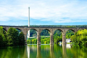 View of the Harkortsee and the Ruhr Viaduct near Herdecke and the surrounding landscape. Nature by...