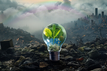 from endless expanses of waste and pollution an idea of the future is born, a green hope for the world to come