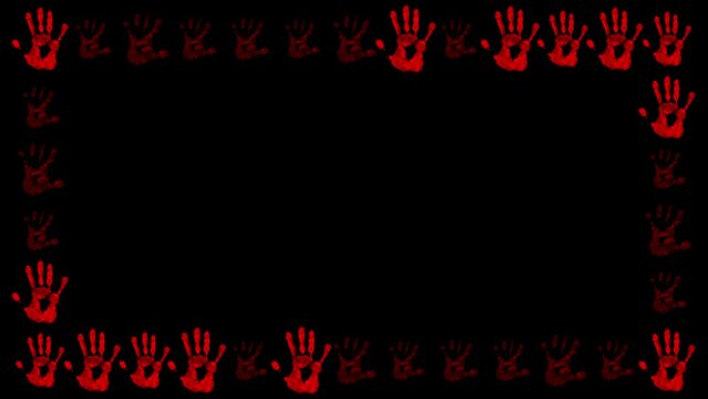 Scary blood hands frame on plain black background