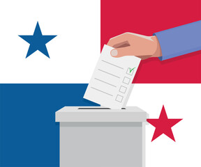Panama election concept. Hand puts vote bulletin