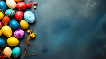 Group of colorful painted Easter eggs with flowers on isolated background - ai generative - obrazy, fototapety, plakaty