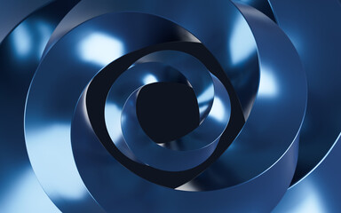 Abstract metal ring and curve background, 3d rendering.
