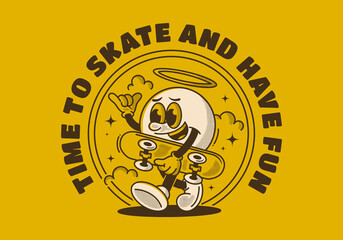 Time to skate and have fun. Walking ball head character holding a skate board © Adipra
