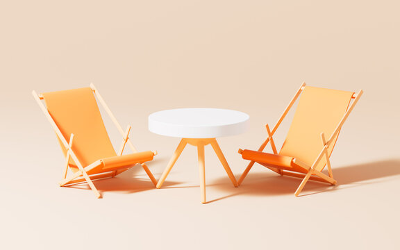 Cartoon folding chair and table , 3d rendering.