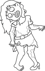 Zombie Girl Isolated Coloring Page for Kids