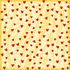 Seamless pattern with hearts on a yellow background.