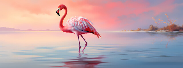 Sunset Serenade: The Flamingo's Gentle Ballet