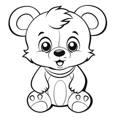 Obraz premium Black and White Cartoon Illustration of Cute Teddy Bear Animal Character for Coloring Book