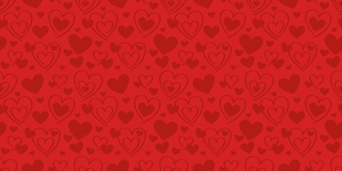 Red valentine day heart pattern background, seamless repeating vector texture, holiday wallpaper design