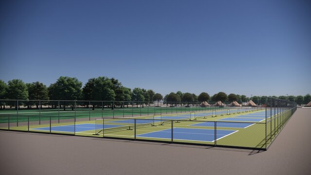 Outdoor pickleball court sport landscape 3d render
