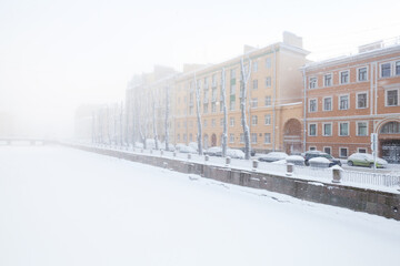 Griboyedov Canal on a snowy winter day.  St-Petersburg, Russia
