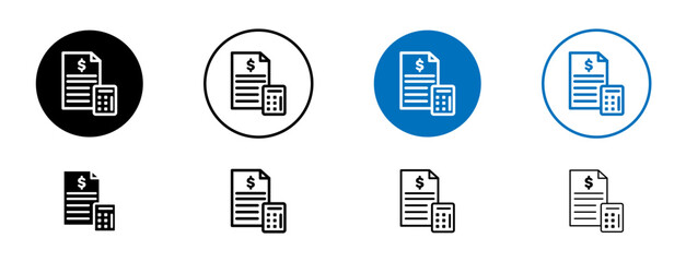 Budget Line Icon Set. Bank Accounting and Financial Budget Calculator Symbol in Black and Blue color.