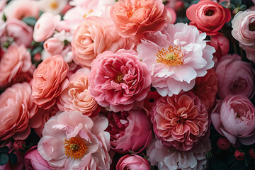 Various flower backgrounds of various pink colors and types.