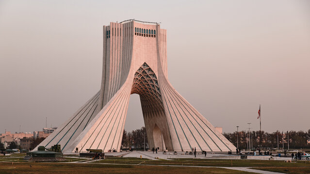 The Azadi Tower is a symbol of freedom in Iran, the main symbol of Iran's capital. MS ZI LA Azadi Tower - Freedom Tower, the gateway to Tehran, Popular tourist point at twilight. 02.12.22 Tehran, Iran