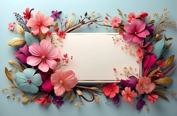 Greeting card with flowers frame, an empty space for texts