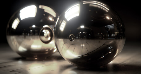 Silver balls with lots of light reflections.	