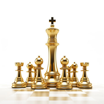 The king golden chess fight with The pawn chess, Concepts of leadership and business strategy, 3d illustration white background