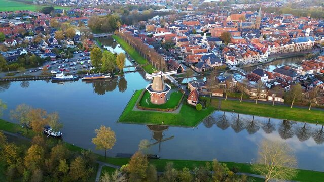 Aerial view: Windmill at Dokkum, Friesland, The Netherlands
